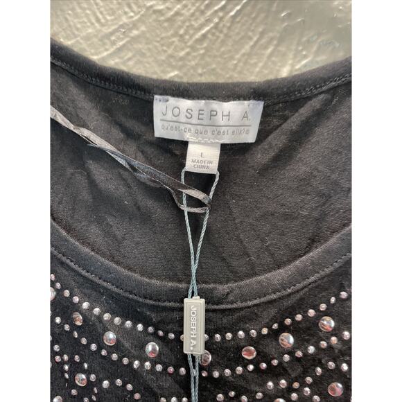 Joseph A Women's Black Studded Embellished Front Round Neck Shirt Size Large - Picture 4 of 4